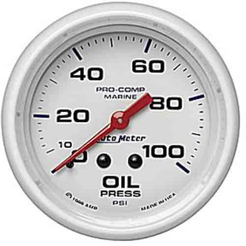 Pro-Comp White Phantom Marine Oil Pressure Gauge Diameter: 2-5/8"