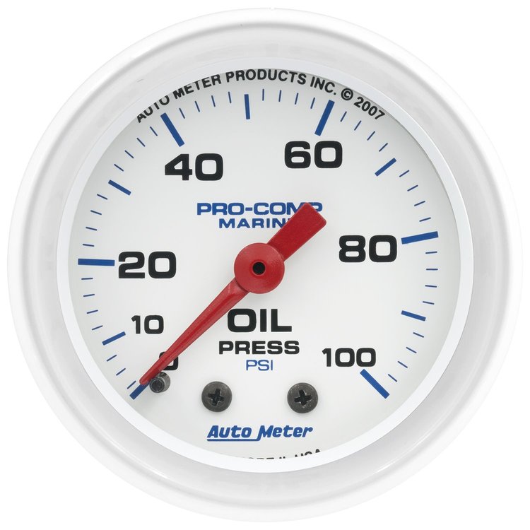 Pro-Comp White Phantom Marine Oil Pressure Gauge Diameter: 2-1/16"