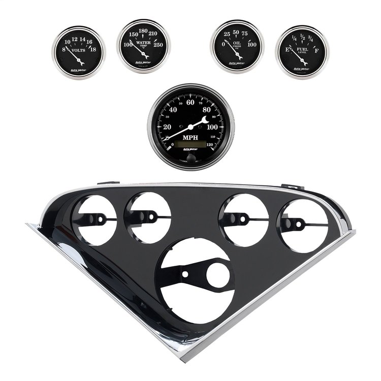 2207-07 5-Guage Direct Fit Dash Kit for 1955-1956 Chevy Bel Air, 150/210 Series [Old Tyme Black Series]