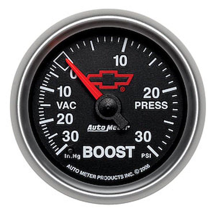 Officially Licensed Chevrolet Performance Vacuum/Boost Gauge 2-1/16" Mechanical (Full Sweep)