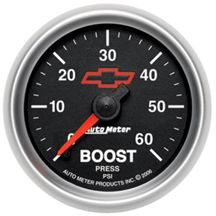 Officially Licensed Chevrolet Performance Boost Gauge 2-1/16" Mechanical (Full Sweep)