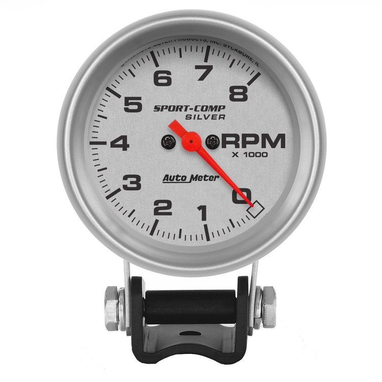 Silver Mini Tachometer 2-5/8", pedestal mount