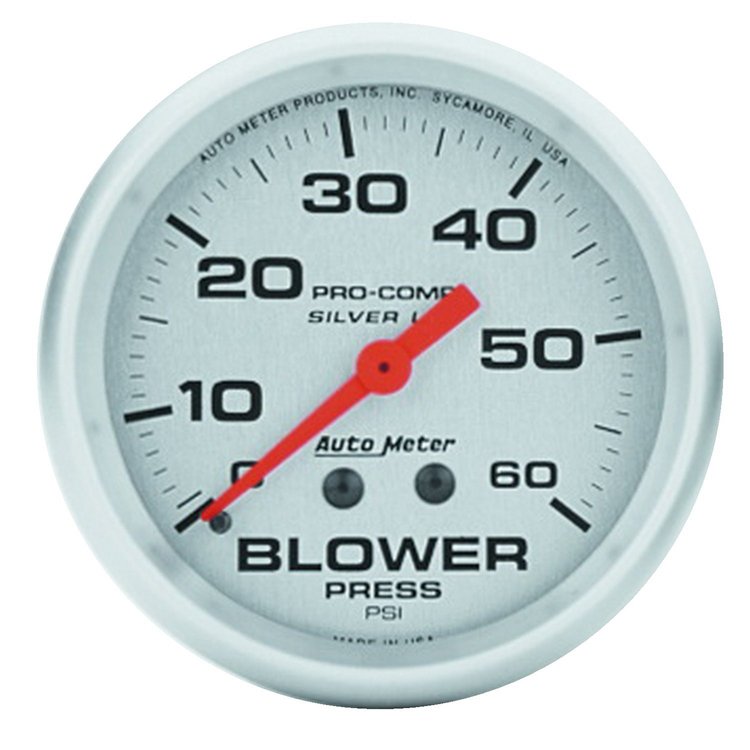 Silver Blower Pressure Gauge 2-5/8", liquid-filled