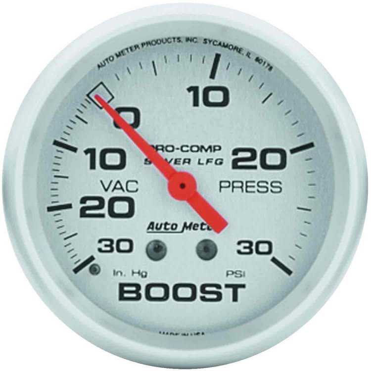 Silver Vacuum/Boost Gauge 2-5/8", liquid-filled