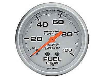 Silver Fuel Pressure Gauge 2-5/8", liquid-filled
