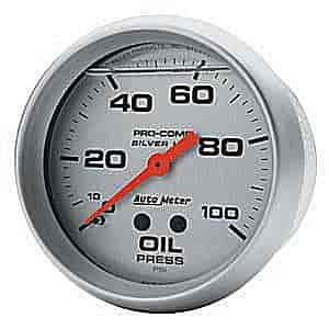 Silver Oil Pressure Gauge 2-5/8", liquid-filled