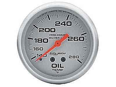Silver Oil Temperature Gauge 2-5/8", liquid-filled