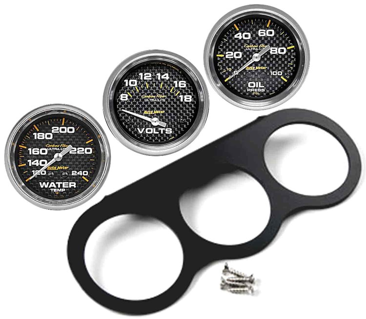 Carbon Fiber 2 1/16 in. Mechanical Oil Pressure 3-Gauge Kit