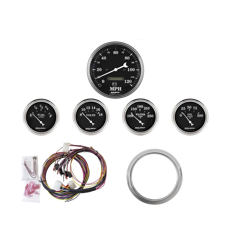 5-Gauge Direct-Fit Dash Kit 1959-1960 Chevy Car - Old Tyme Black Series