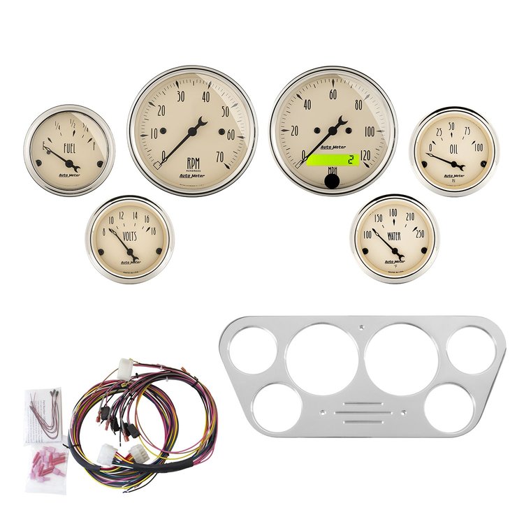 6-Gauge Direct-Fit Dash Kit 1953-1955 Ford Truck - Antique Beige Series - Polished Panel
