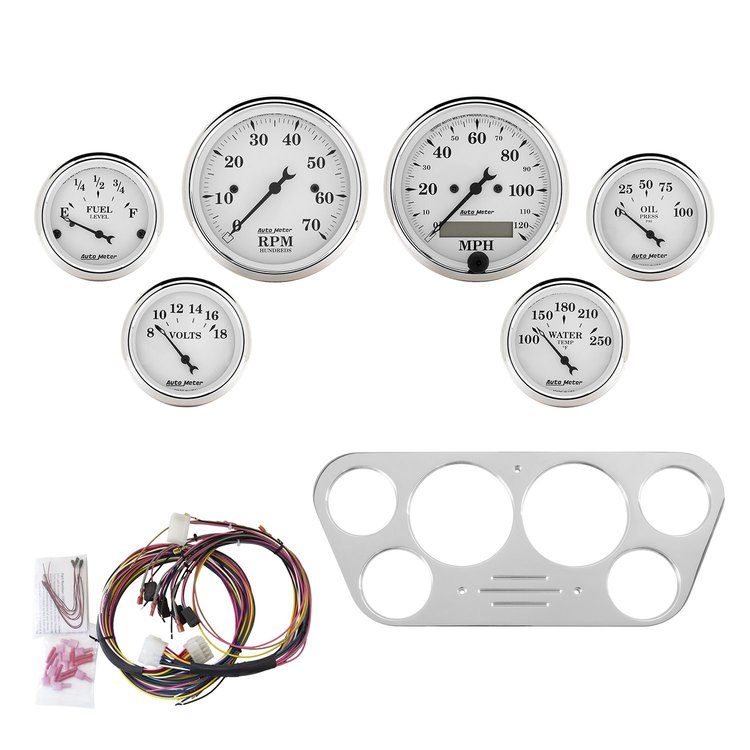 6-Gauge Direct-Fit Dash Kit 1953-1955 Ford Truck - Old Tyme White Series - Polished Panel