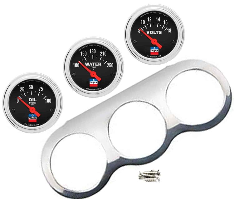 Mopar Classic Series Gauge Kit [Oil Pressure, Water Temperature, Voltage, Polished Gauge Panel]