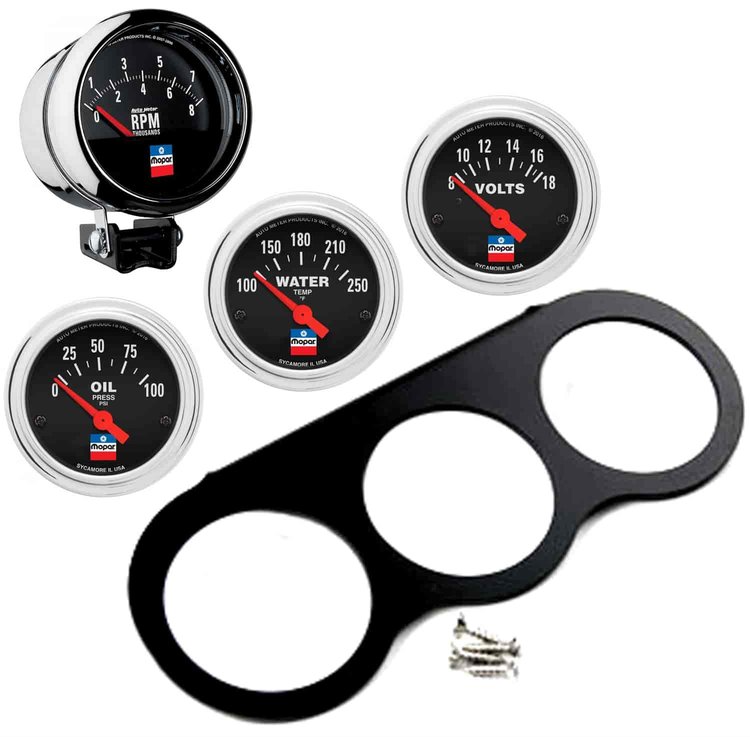 Mopar Classic Series Gauge Kit [Oil Pressure, Water Temperature, Voltage, Black Gauge Panel]
