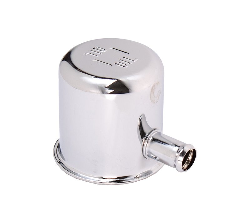 Tall Oil Filler Breather Cap for 1968-1969 Mopar in Chrome with 1 Hose Outlet