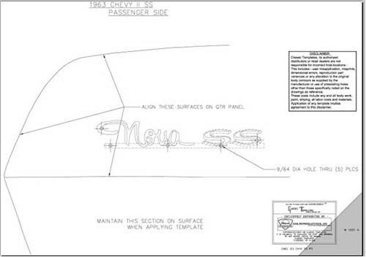 63 Nova SS Quarter Panel Template Kit