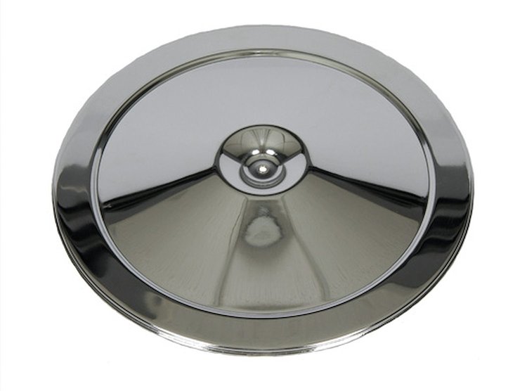 W-244 Air Cleaner Lid, Triple Chrome Open Element, 66-69 Chevy II Nova; 66-69 Chevelle El Camino; 67-69 Camaro