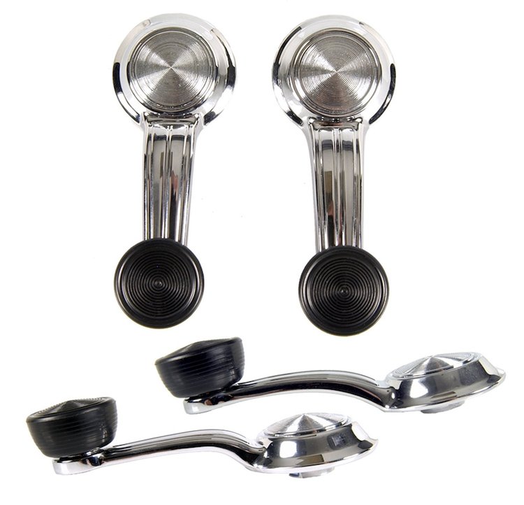 W-929 Window Crank Set, Front & Rear, Correct with Casting Number (Black Knob), 69 Camaro