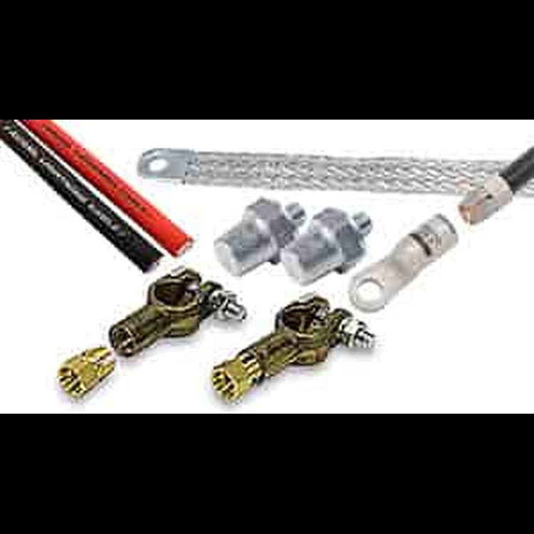 Lightning Battery Cable Kit Includes 1-Gauge Red & 2-Gauge Black Cable, Ground Strap, Cable Adapters, End Lug, and Terminals