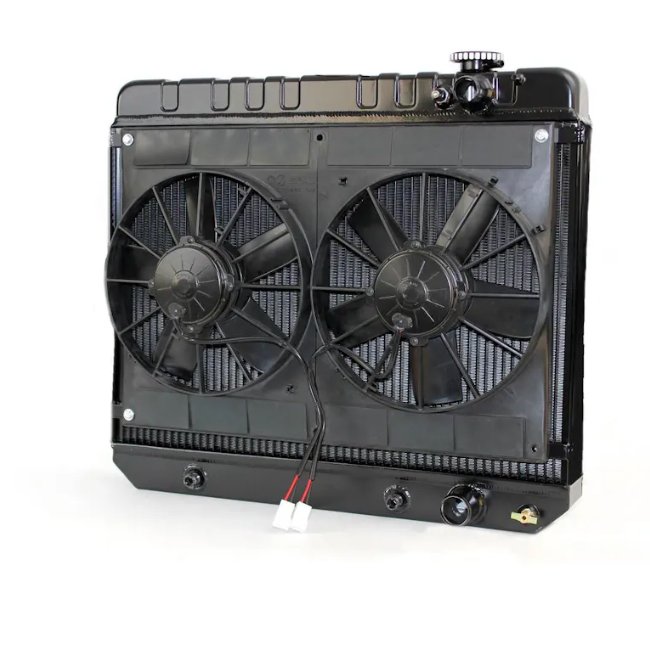 2-Row Aluminum Direct Fit Radiator with Transmission Cooler for 1966-1967 Chevy Gto [Black]