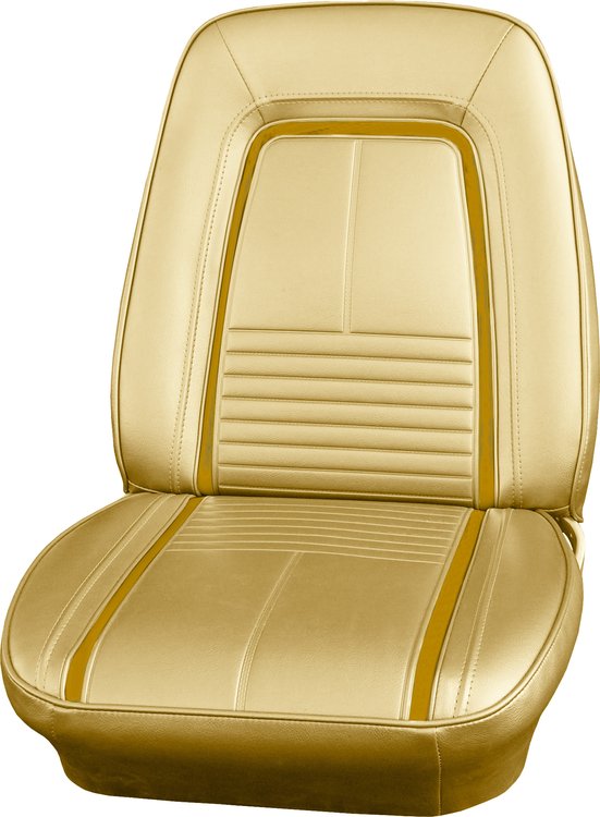 AA67GCD0010644G 67 CAMARO FRT BUCKETS DELUXE PEARL YELLOW W/ GOLD ACCENT