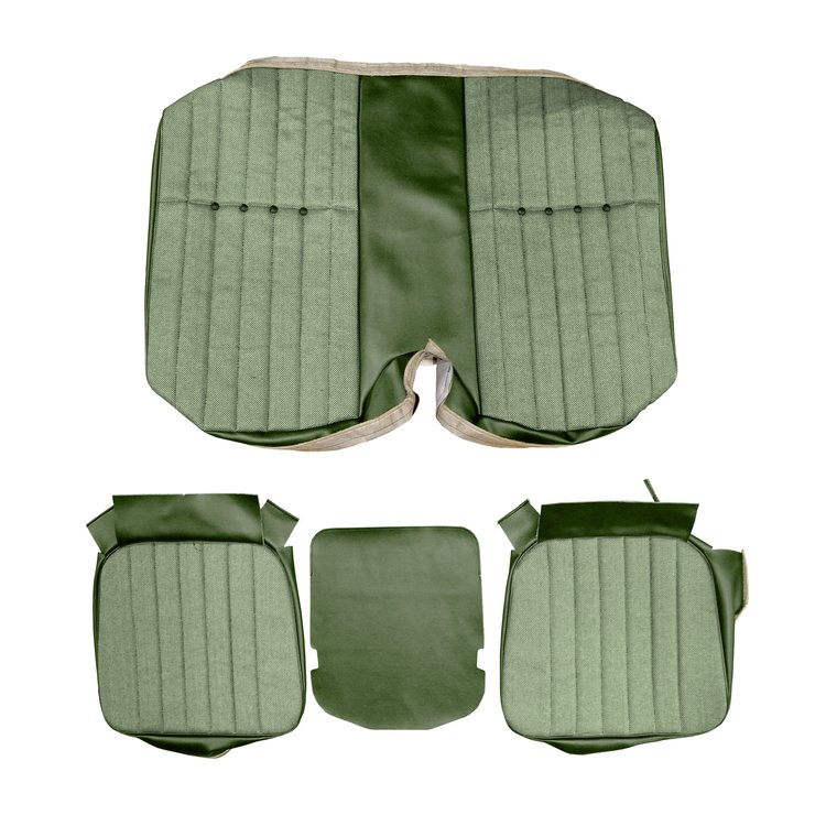 AA72GCDC040442G 72 CAMARO DELUXE CLOTH REAR SEAT UPHOL - GRN/BLK S&P/GREEN