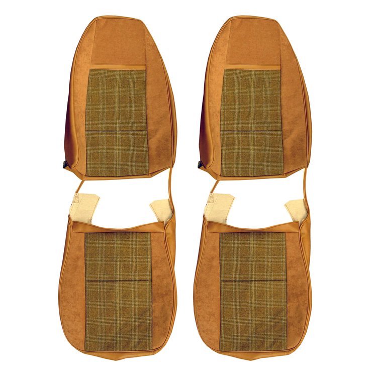 AA79GCSC010723G 79 CAMARO STD CLOTH BKT SEAT UPHOL - CAMEL PLAID/CAMEL TAN
