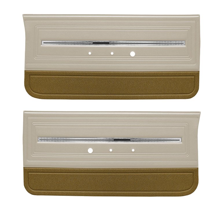 DO66GE00012674G 66 EL CAMINO FRONT DOOR PANELS PARCHMENT W/ NOS DARK FAWN