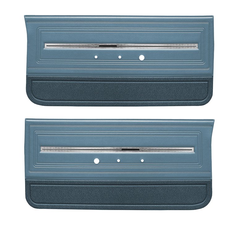 DO66GH00012340G 66 CHEVELLE/MALIBU FRONT DOOR PANELS - LIGHT BLUE W/ MD BLUE