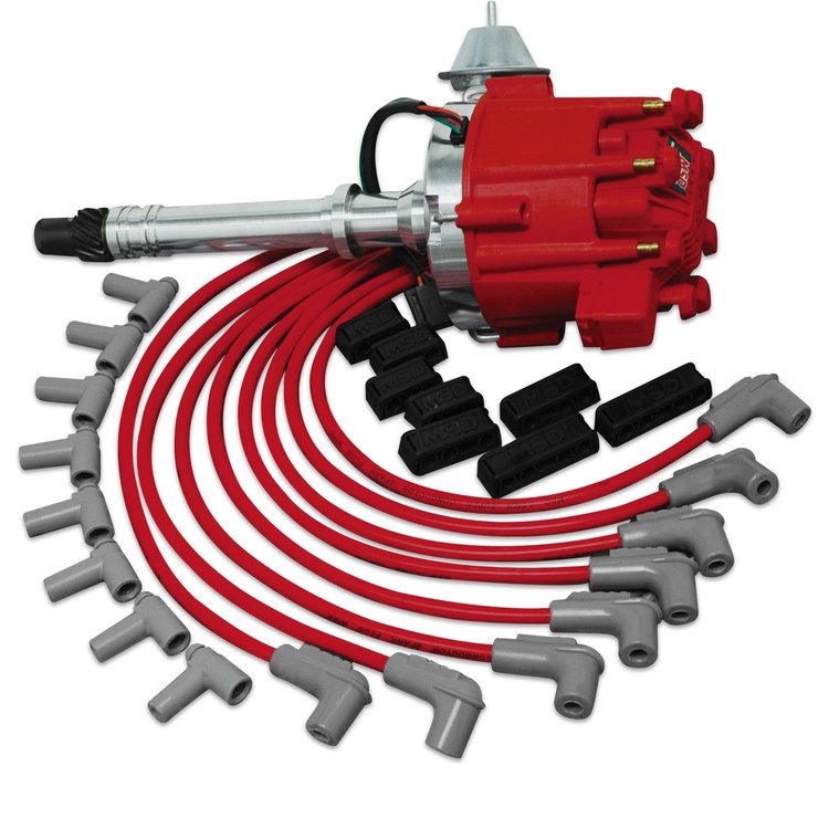 Crate Engine Ignition Kit with HEI Distributor, Wire Set and Separators [Red]