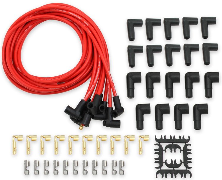 Mallory Pro Sidewinder Universal 8mm Red Spark Plug Wire Kit 90° Spark Plug Boots