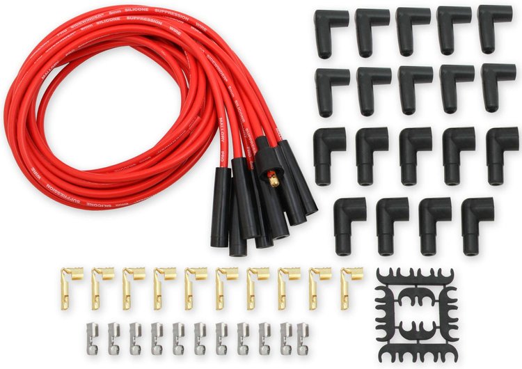 Mallory Pro Sidewinder Universal 8mm Red Spark Plug Wire Kit Straight Spark Plug Boots
