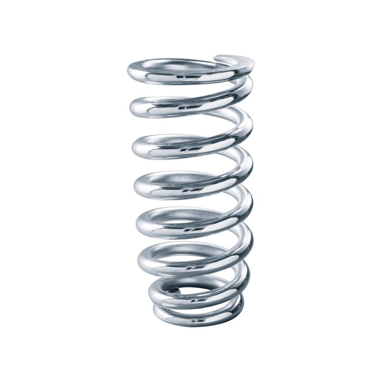 8" Free Length Tapered Spring - Chrome Finish 375 lbs/in 3-1/2" First Coil ID 2-1/2" Last Coil ID - Tapered