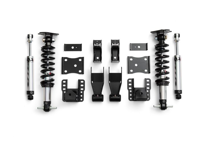 LK01-GMT04 Lowering Kit w/Single-Adjustable Shocks for 2007-2018 Chevy Silverado, GMC Sierra 4WD [950 lb. Springs]