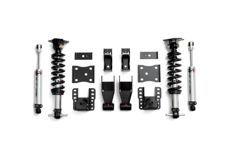 LK02-GMT03 Lowering Kit w/Double-Adjustable Shocks for 2007-2018 Chevy Silverado, GMC Sierra 2WD [800 lb. Springs]