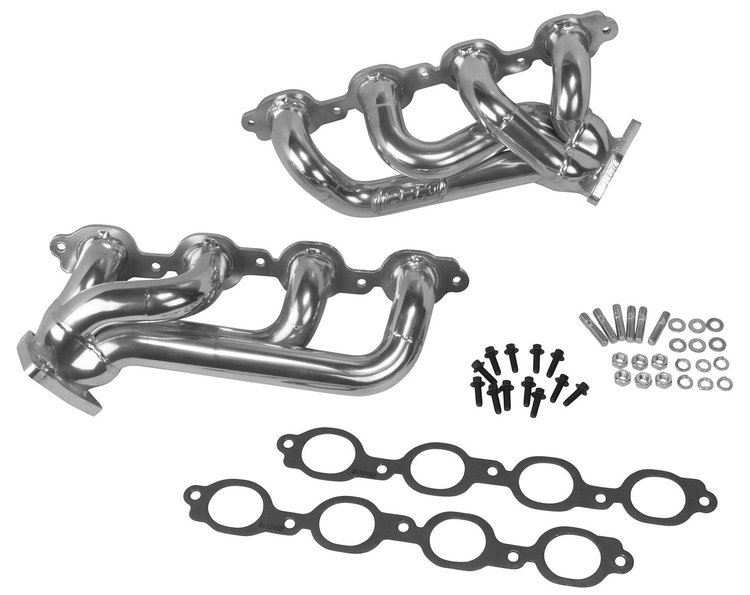Shorty Exhaust Headers 2014-2018 GM Silverado/Sierra Pickup Truck 5.3L/6.2L V8 - Polished Silver Ceramic Finish