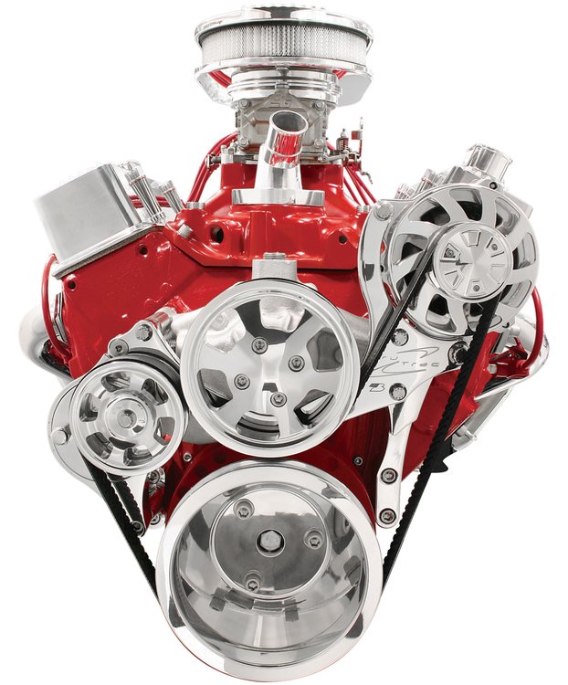 Premium Tru Trac Serpentine System Small Block Chevy with Manual Steering, without A/C - Polished Finish