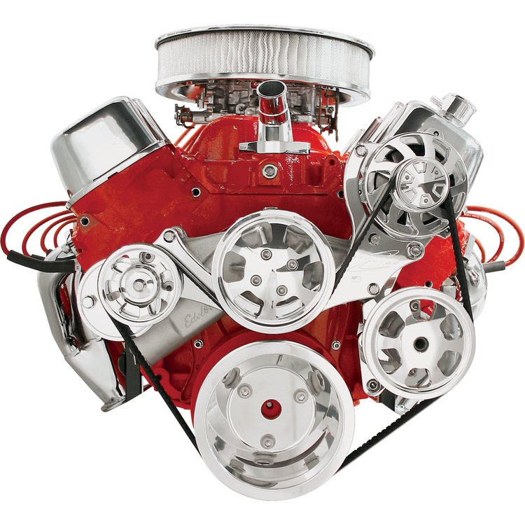 Premium Tru Trac Serpentine System Big Block Chevy with Power Steering, without A/C - Polished Finish
