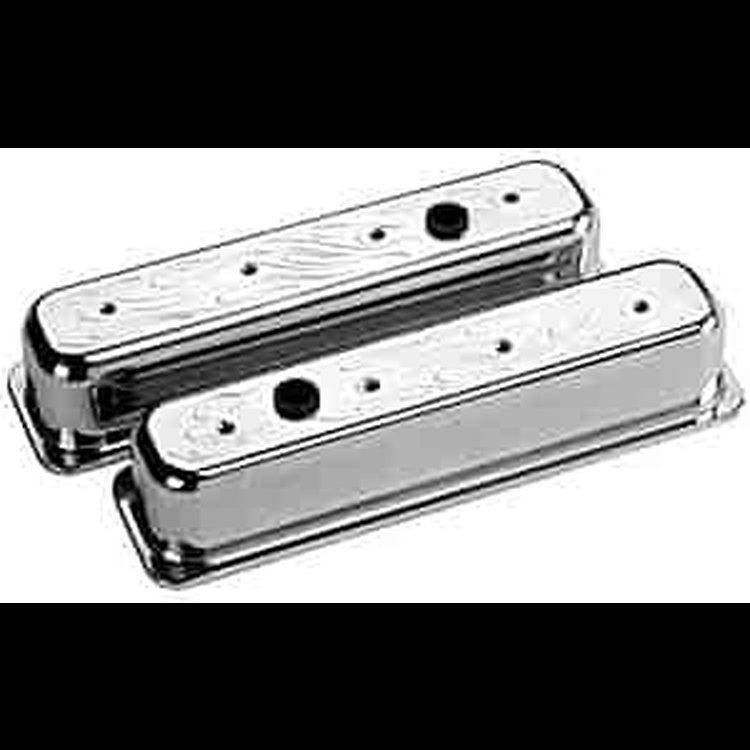 SB-Chevy Center-Bolt Valve Covers - Tall Flames