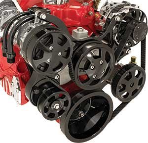 SB-Chevy Tru Trac Serpentine Belt System with Power Steering, with A/C Black Anodized Finish