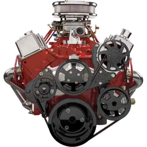 SB-Chevy Tru Trac Serpentine Belt System with Power Steering, without A/C Black Anodized Finish