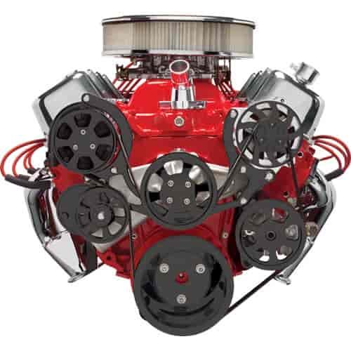 BB-Chevy Tru Trac Serpentine Belt System with Power Steering, with A/C Black Anodized Finish