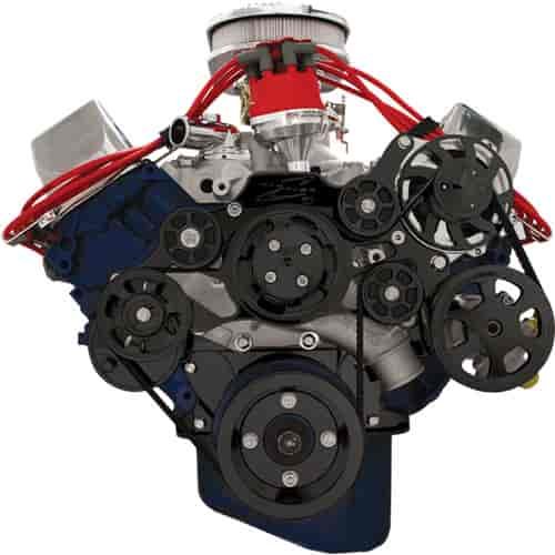 BB-Ford Tru Trac Serpentine Systems with Power Steering, without A/C Black Anodized Finish