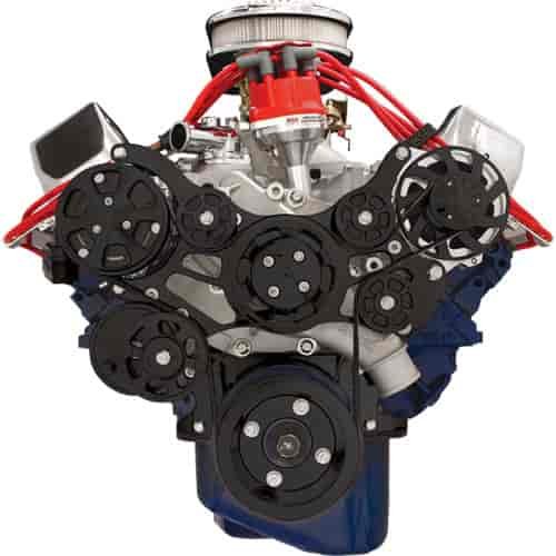 BB-Ford Tru Trac Serpentine Systems with Manual Steering, with A/Cli>Black Anodized Finish