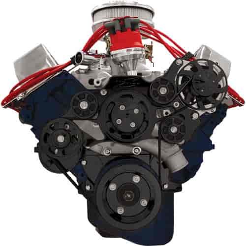 BB-Ford Tru Trac Serpentine Systems with Manual Steering, without A/C Black Anodized Finish