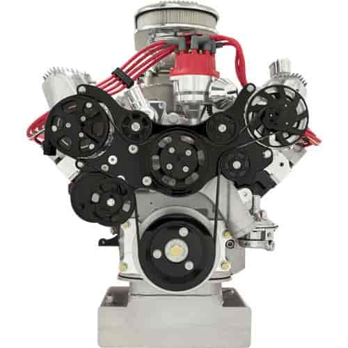 FE Ford Tru Trac Serpentine Systems with Manual Steering, with A/C Black Anodized Finish