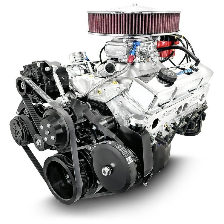 BP350CTCK GM Compatible Small Block Chevy 350 ci. Deluxe Dressed Carbureted Crate Engine w/Black Pulley Kit [341 HP]