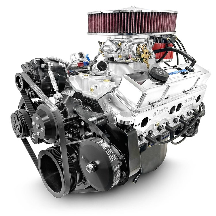 BP38318CTC1DK GM Compatible Small Block Chevy 383 ci. Deluxe Dressed Carbureted Crate Engine w/Black Pulley Kit [436 HP]