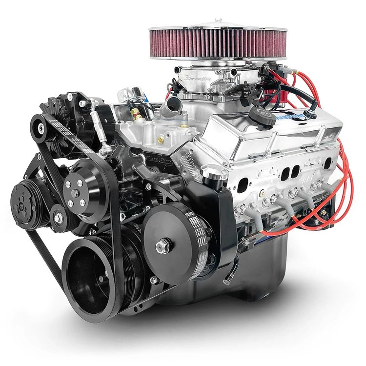 BP38318CTFDK GM Compatible Small Block Chevy 383 ci. Deluxe Dressed Fuel Injected Crate Engine w/Black Pulley Kit  [436 HP]