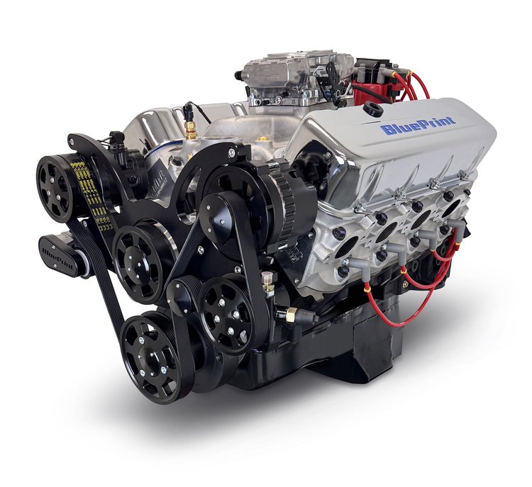 BP4967CTFKB GM Compatible Big Block Chevy 496 ci. Deluxe Dressed Fuel Injected Crate Engine w/Black Pulley Kit [600 HP]