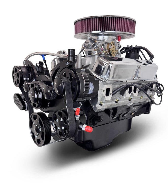 BPC4085CTCKB Chrysler Small Block Compatible 408 ci. Stroker Deluxe Dressed Engine w/Black Pulley Kit  [465 HP]